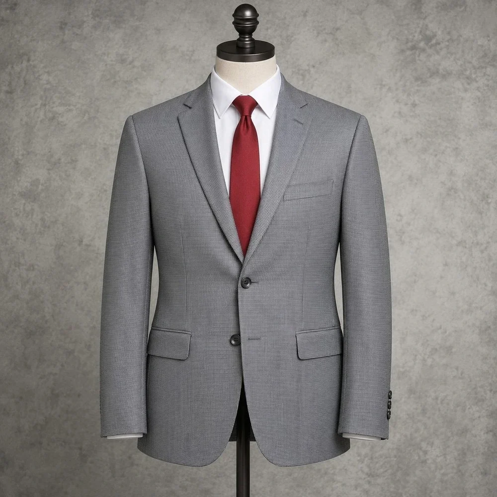 Jack Victor Blazer Jacket 42L Grey Micro Houndstooth Wool Super 100s Sport Coat